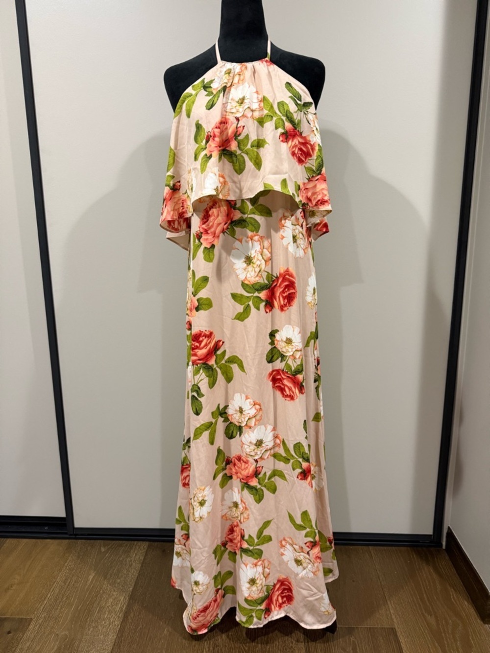 Show Me Your Mumu Aimee Halter Ruffle Maxi Dress Blush Floral Blooms